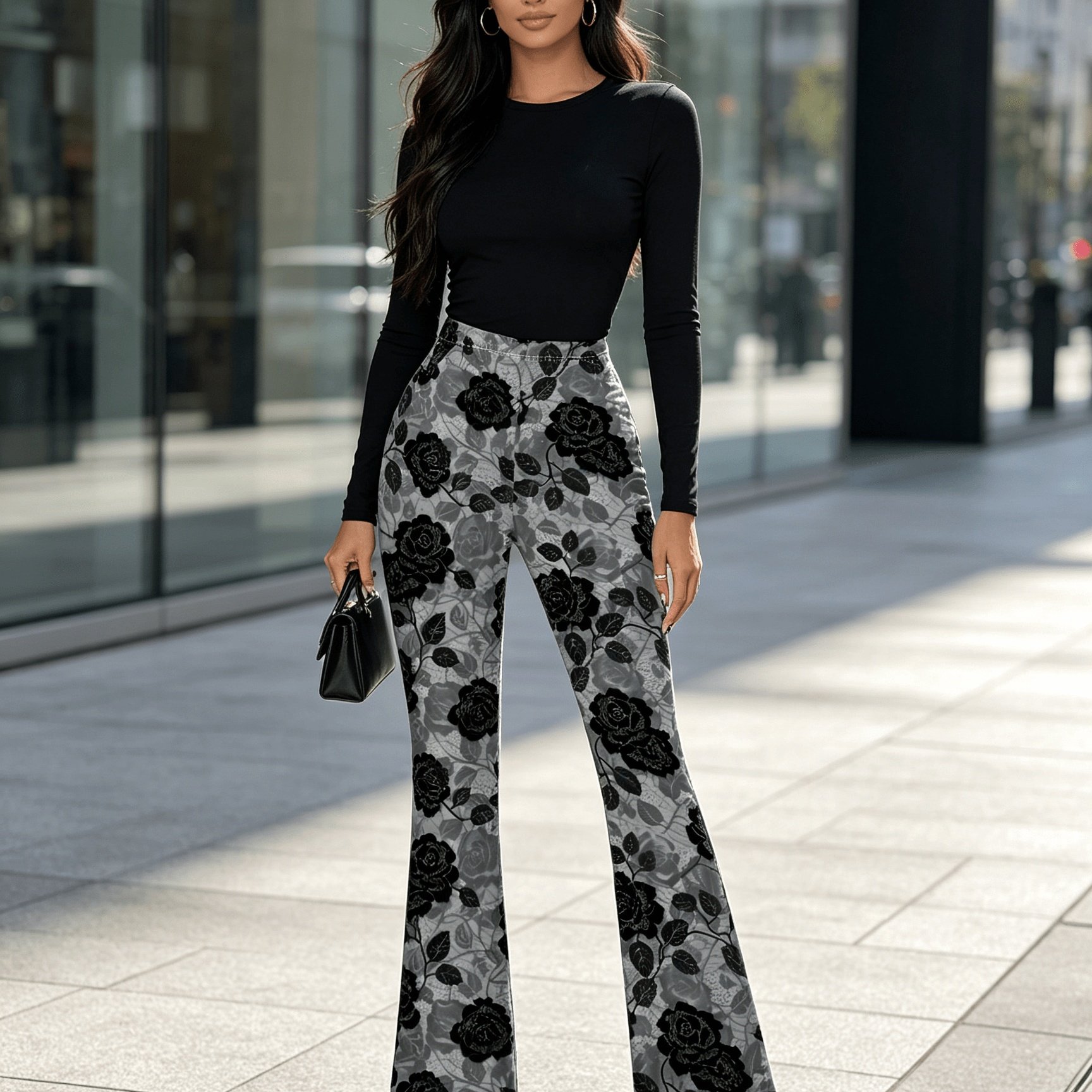 TEMU Pantaloni a d'elefante da donna a vita con stampa a in stile vintage, a controllo , elasticizzati e aderenti, versatili ed eleganti per