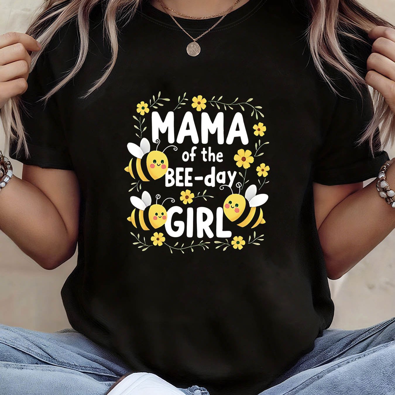 TEMU Mama Of - Themed Birthday Party Graphic Print Women's T-shirt, Short Sleeve Crew Neck Casual Top For Summer And Spring, Women's Clothing