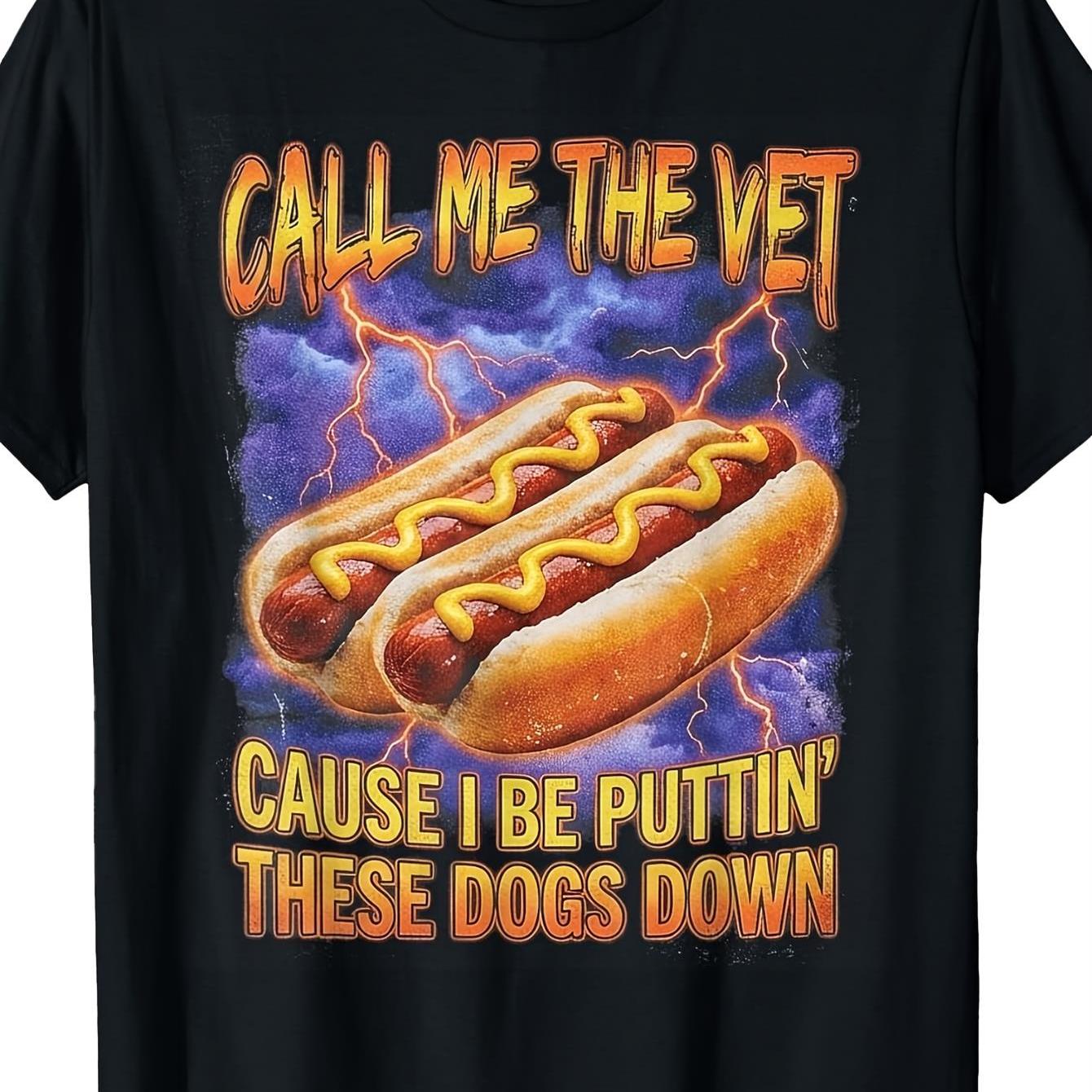 TEMU Outfits Cute Y2k Style Hot Dog Themed Graphic Printed Tee S & , Skin-friendly Crew Neck T-shirt, Lightweight Breathable Daily, Party & Carnival