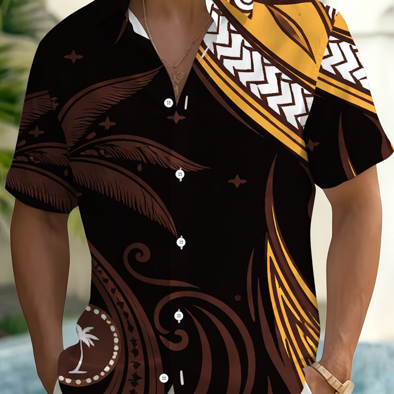 TEMU Summer Casual Short Sleeve Shirt Men's Fashion Loose Short Sleeve Top Printed Design - Not Textured Formal Casual Short Sleeve Color Tropical
