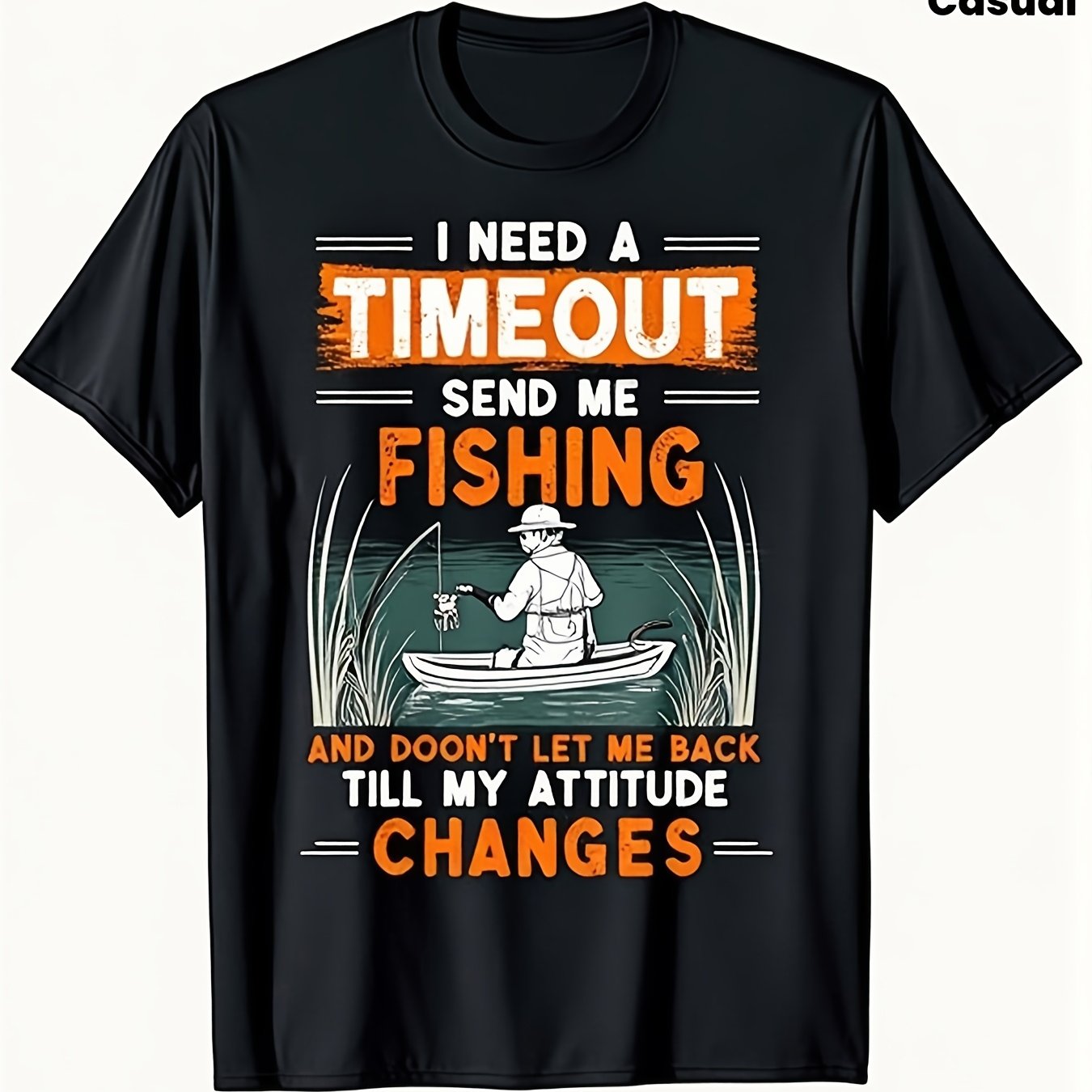 TEMU Funny I Need A Fishing Graphic T Shirt Humorous Fisherman Design With Orange Print On Black Unisex Casual Round Neck Tee For Men & Youth Non