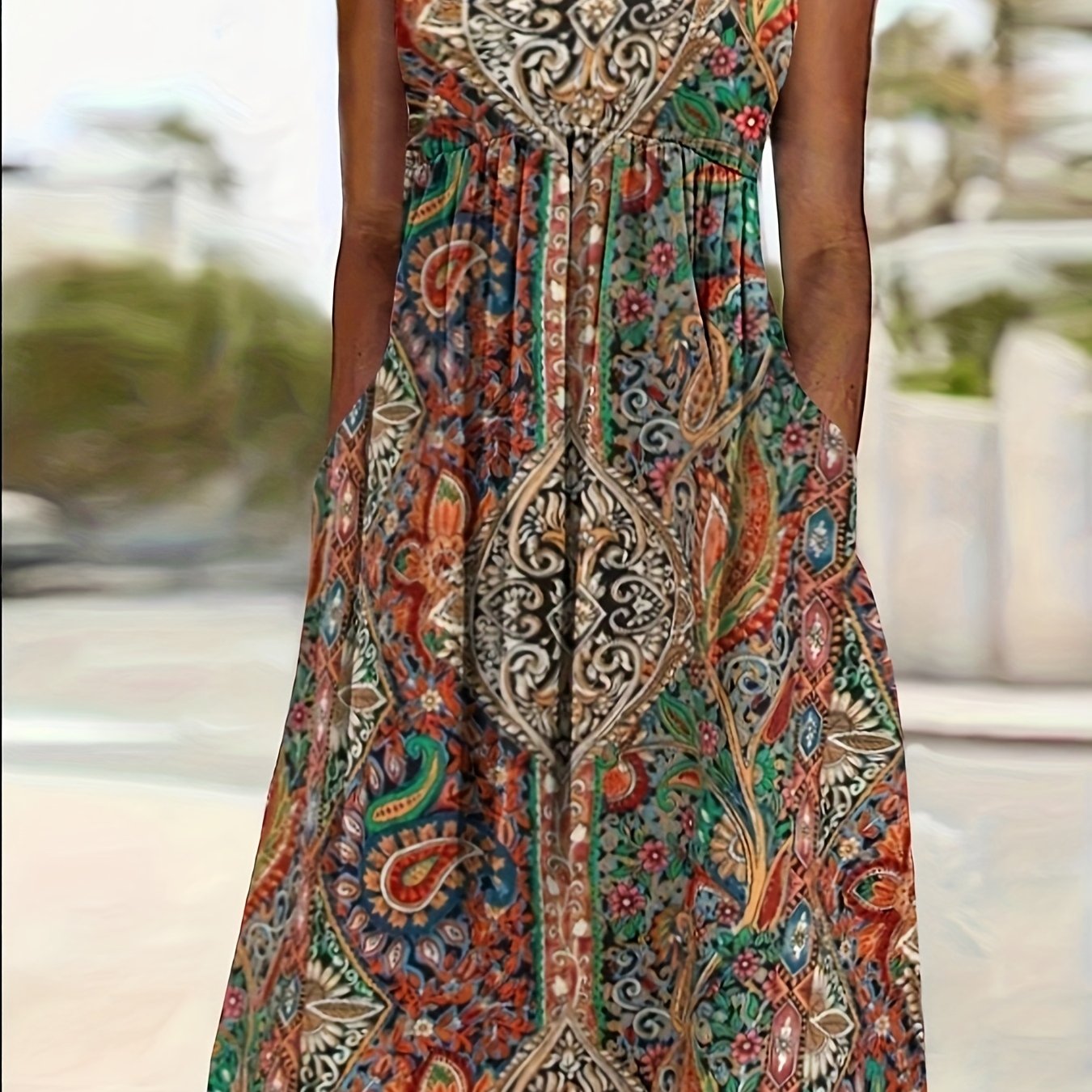 item picture plus size plus size plus size paisley print boat neck sleeveless dress womens bagged dress
