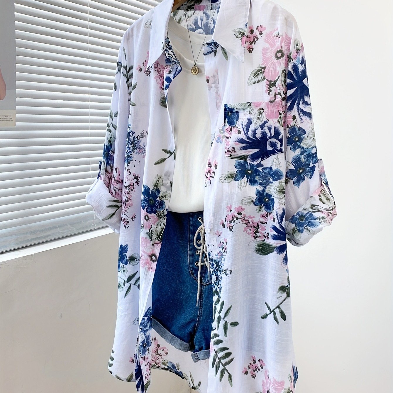 Plus Size, Plus Size Women's New Arrival Random Print Shirt Loose Casual Mid Length Lapel Lightweight Breathable Long Sleeve Button Shirt