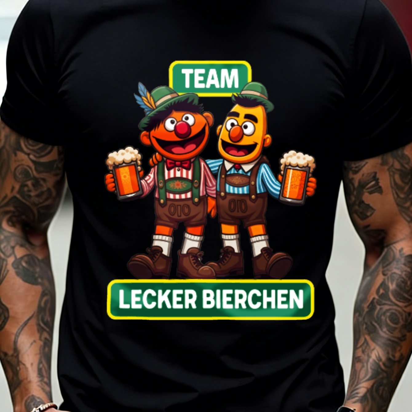 Image of Plus Size Team Beer Festival T-shirt Black Characters With Beer Mugs And German Text Oktoberfest Party Wear