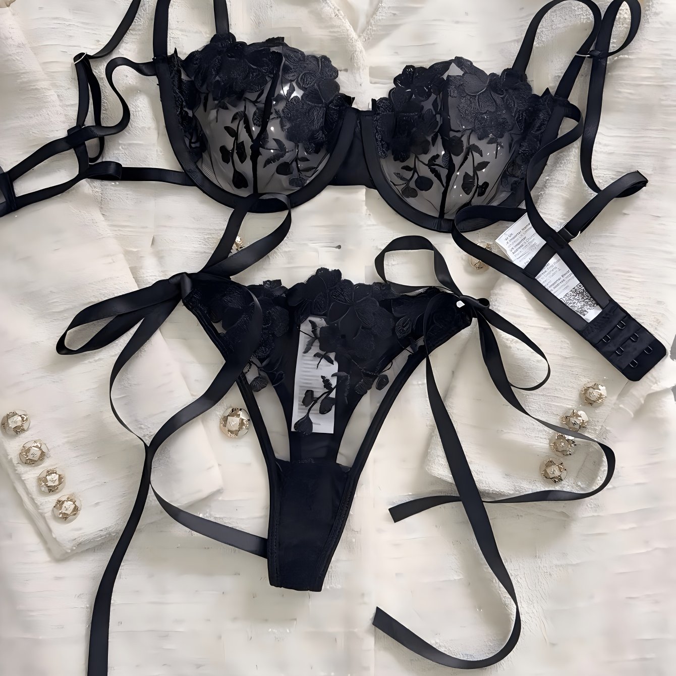 TEMU Western Style Style Heavy Rose Embroidery Lingerie Soft Underwire Push-up Sexy Lace G-string Panty Bra Set
