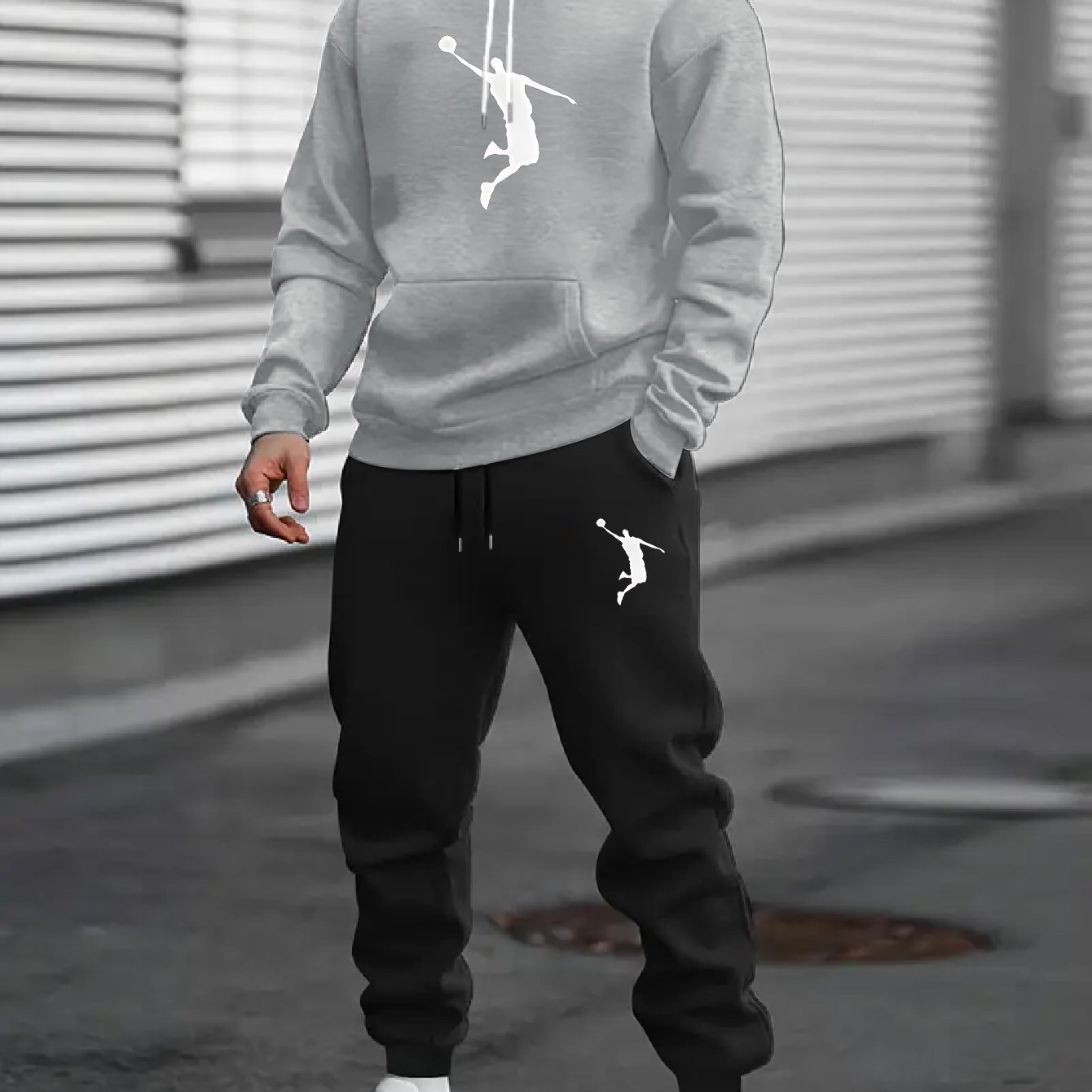 TEMU New Autumn/winter -lined Hooded Sweatshirt Set, Simple Streetwear Brand Print, Drawstring Sweatpants 2pcs Set For Men, Showcasing Unique Charm,