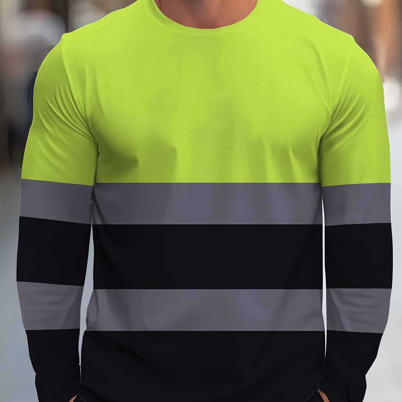 TEMU 1pc Men's Casual Striped Crew Neck T-shirt, Summer Polyester Knit Short Sleeve Top With Contrast Color