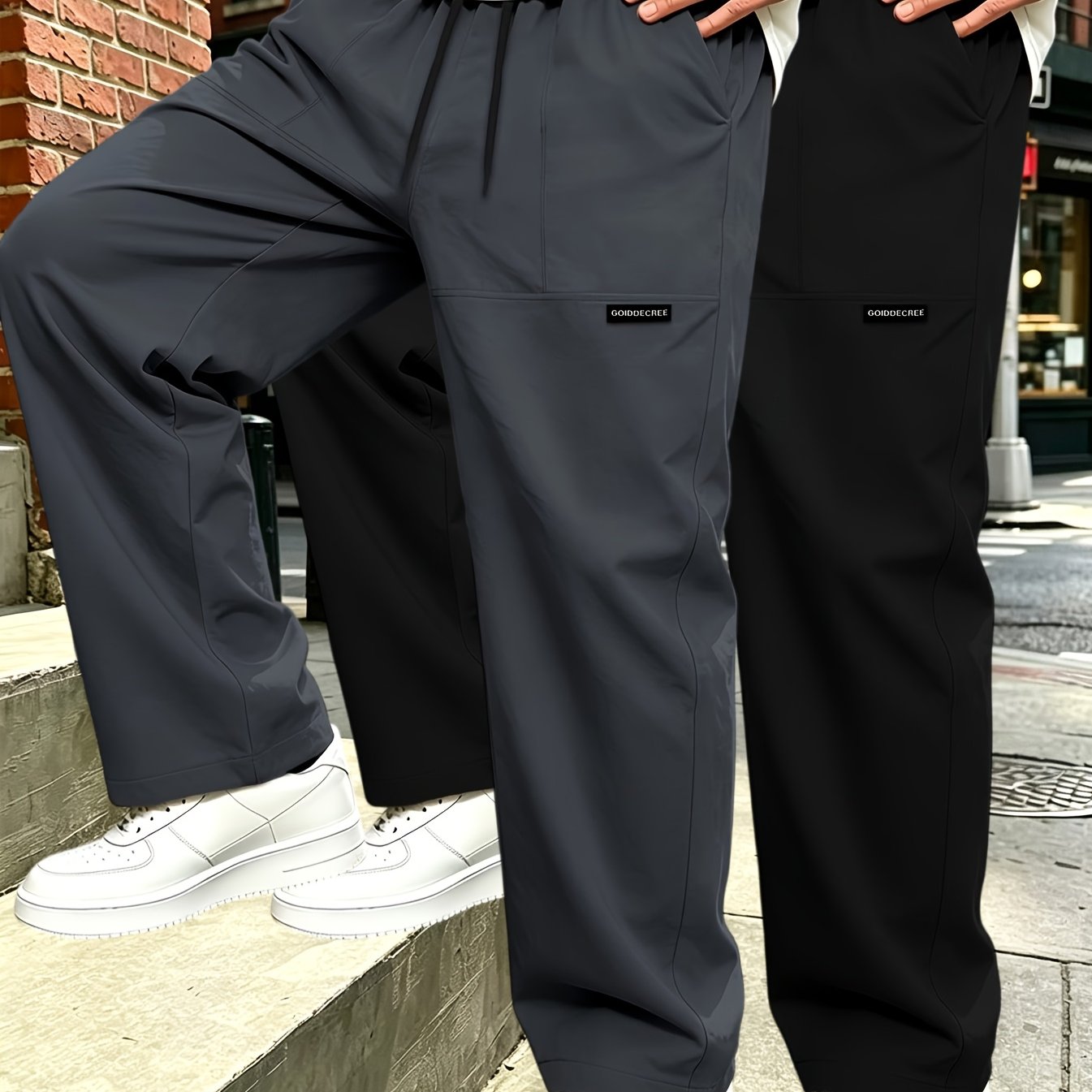 TEMU 2pcs Men's Fashion Trendy Casual Athletic Running Pants, Design Waist Drawstring Elastic Waist With , Suitable For Daily Travel Running Casual