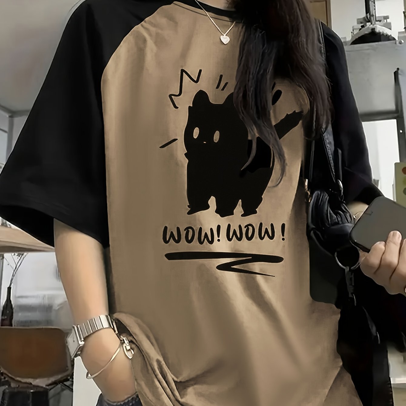 TEMU 여성용 만화 프린트 반팔 라운드넥 티셔츠, 캐주얼한 여름 야외룩에 완벽, 스타일리시하고 루즈핏