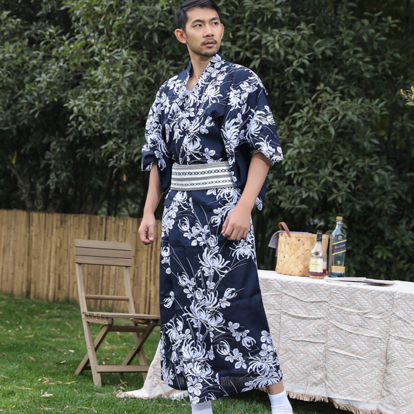 1pc vintage japanese kimono for men traditional non stretch fabric with floral print loose fit ideal for photography larping height 168 185cm larping attire traditional kimono nonstretch kimono chinese size please check the size guide  