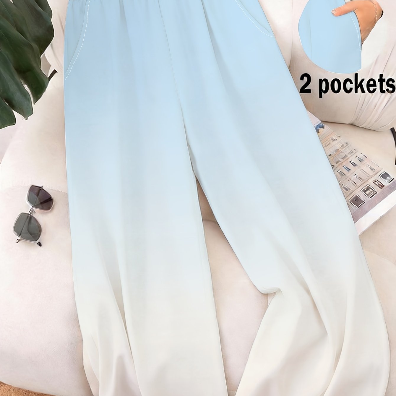 TEMU Solid Color Size-label Straight-leg Pants For Ladies