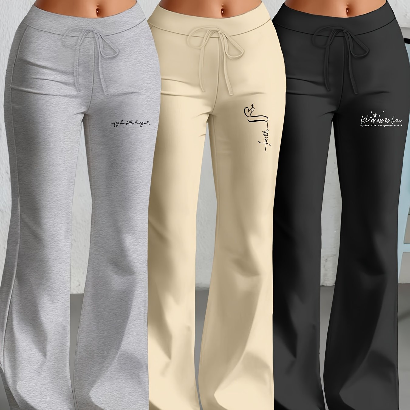 TEMU European And American Spring/summer Women's Bottoms: Flared Straight-leg Pants With Classic English Text Print, Daily Casual -lifting Peach Long