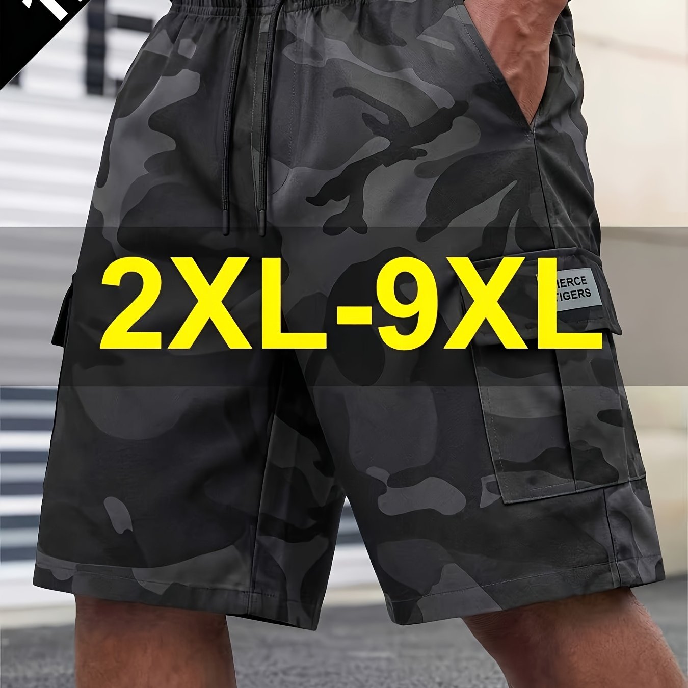 Image of Men's Plus Size Cargo Shorts, Extended Size 2xl-9xl Summer Camouflage Bermuda Shorts, Men's Multi-pocket Shorts, Casual Athletic Outdoor Shorts