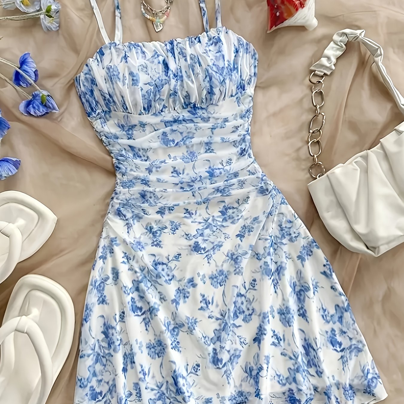 E-shop Damen Neues Blumenmuster Trägerloses Kleid, Elegant, Ganzjahresgeeignet