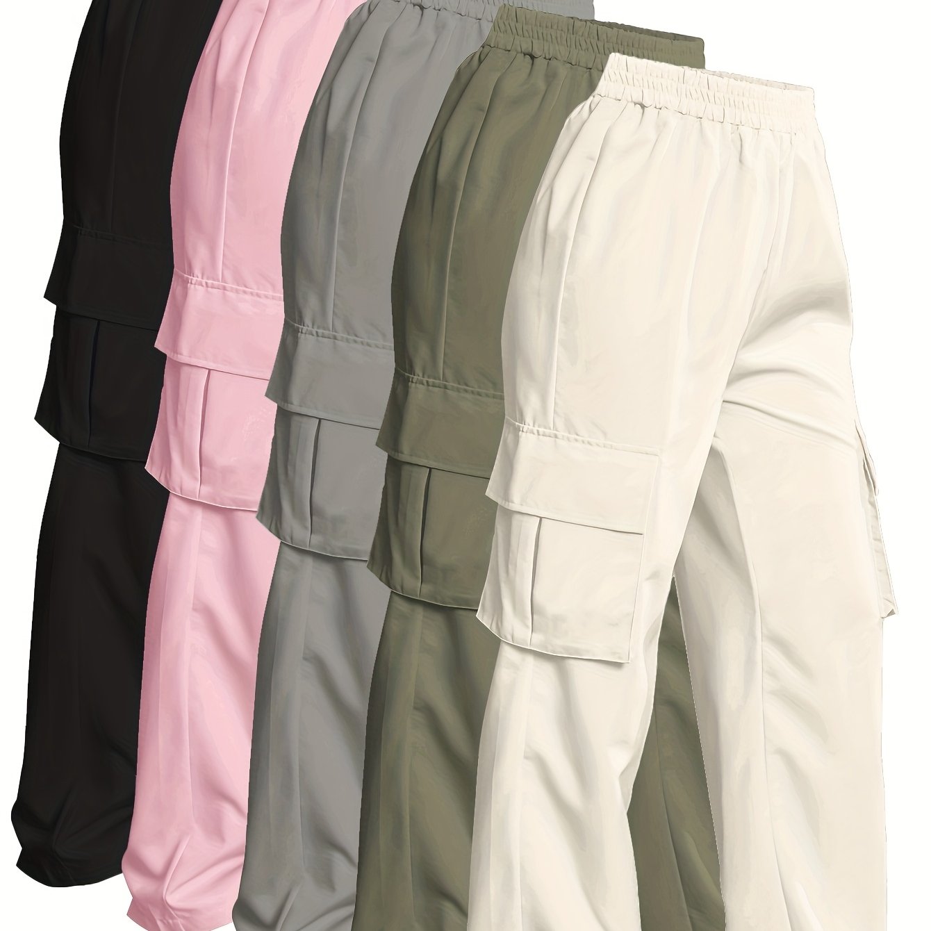 E-shop 5er-Pack Damen Outdoor-Langhosen, lässige Mehrfachtaschen-Arbeitshosen in Unifarben für Ausflüge und Shopping im Herbst