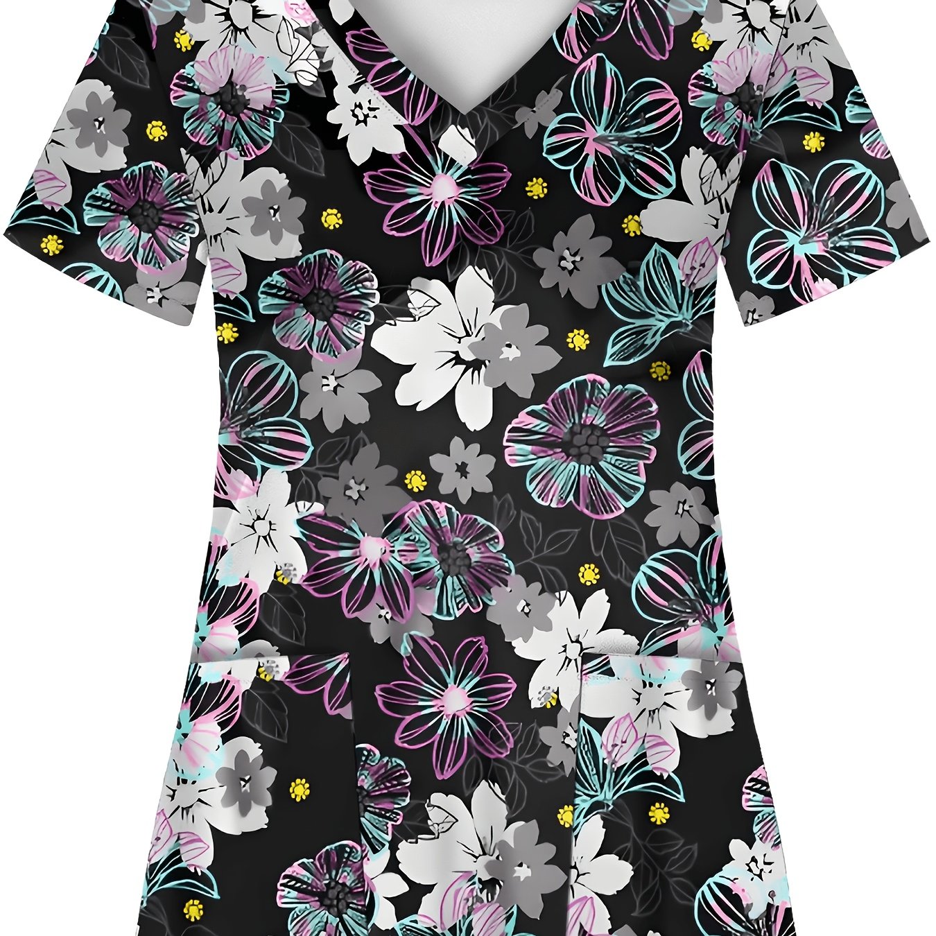 TEMU Nurse Uniform, Uniform, Work Uniform, Hand-washing Gown, Nanny Uniform, Women's Short-sleeve Uniform, Printed Short-sleeve Top, V-neck Top,