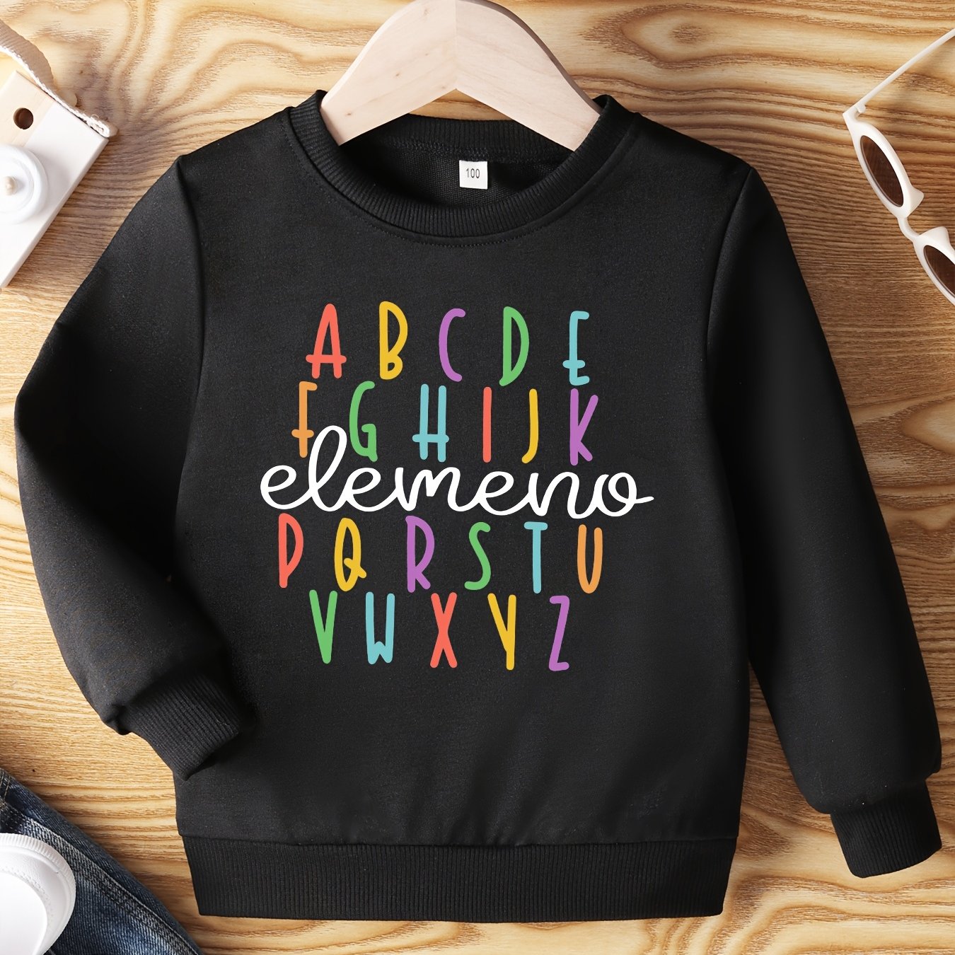 Image of Boys' Fall Sweatshirt D Letter Print Loose Cute Casual Long Sleeve Sweater Thin Round Neck Top