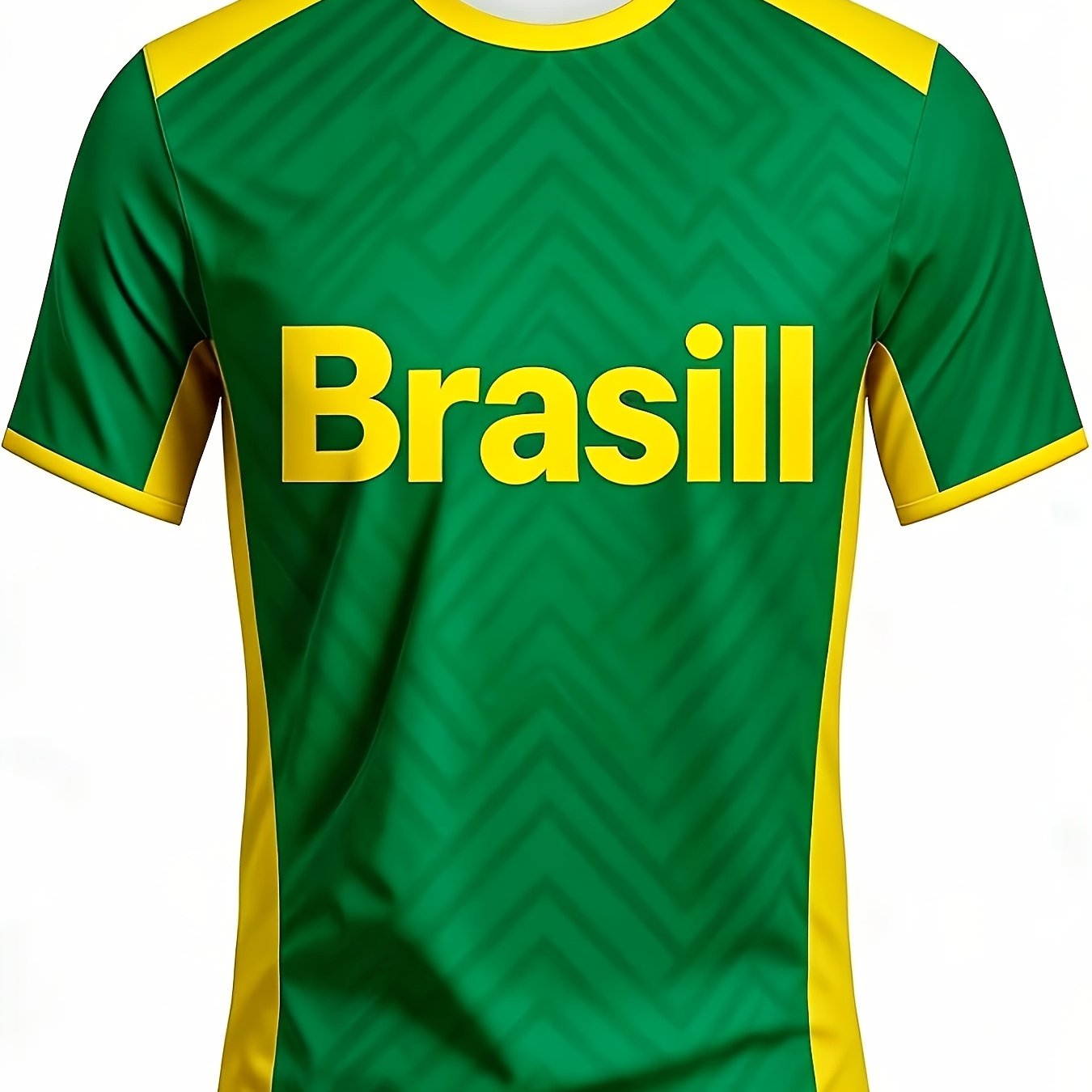 TEMU Maillot de nationale brésilienne imprimé, texture/broderie/paillettes, NON JEAN, avec un motif de en jaune-vert et le Brasil, adapté aux