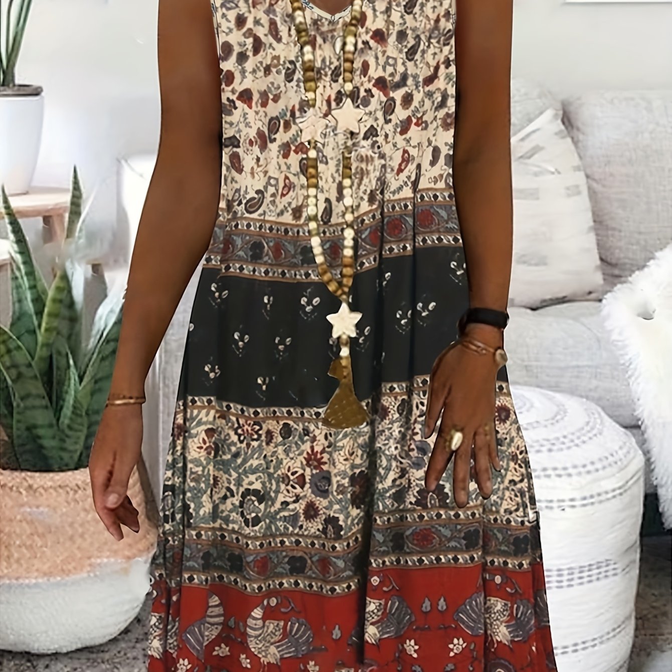 Spring And Summer Women's Fashion Floral Print Retro Style Dress