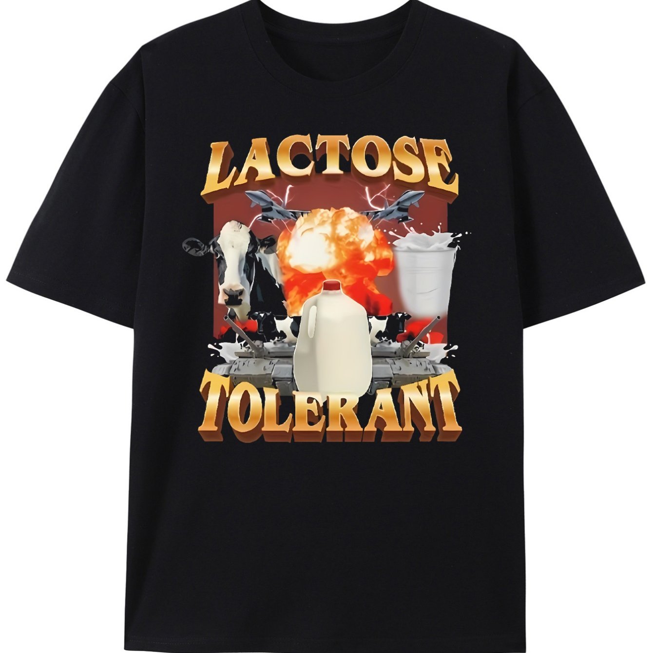 TEMU Tolerance Humor Printed T-shirt - Soft Cotton, Breathable & Comfortable Crew Neck Tee For Men | Summer