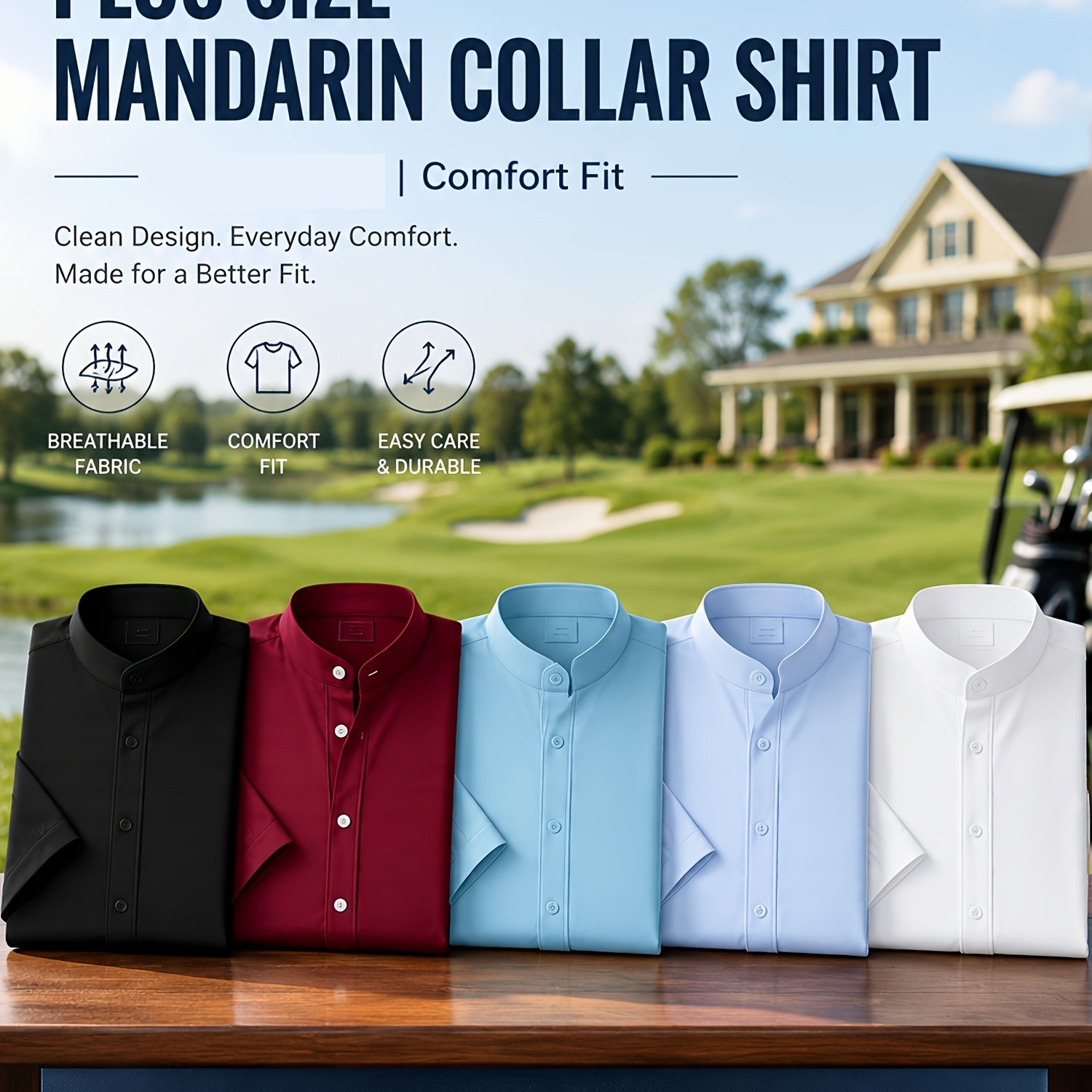 Image of [5 Colors ] 1pc Men's Plus Size Long Sleeve Shirt, Big And Tall Business Formal Stand-collar Shirt, Wrinkle-resistant Durable And Breathable Plus Size Shirt, Festival Gift For Men, Plus Size