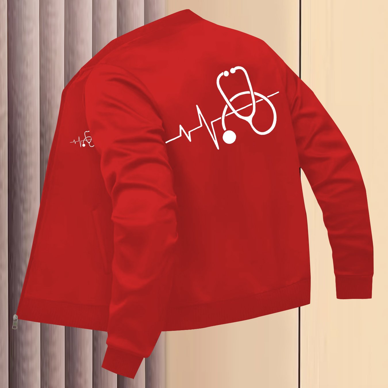 TEMU Women's Casual Zip-up Jacket Featuring A New Line Symbol Print, Baseball Collar, Pockets, Stretch, Fabric, Suitable For A Outerwear
