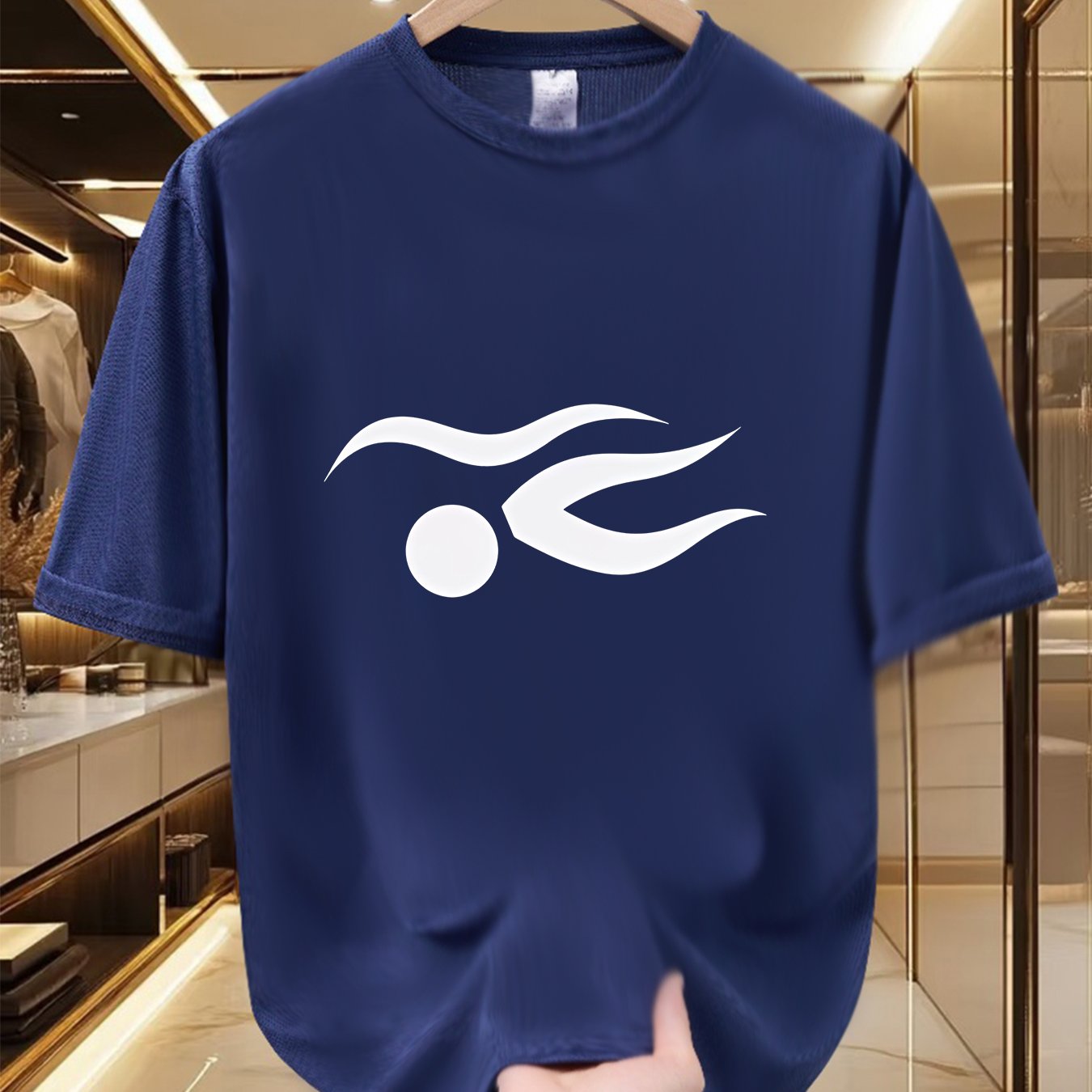 TEMU Men's Swimmer Graphic T-shirt, 100% Polyester Lightweight Quick-dry Crew Neck Short Sleeve Tee, Dynamic Swimming Sport Summer Top