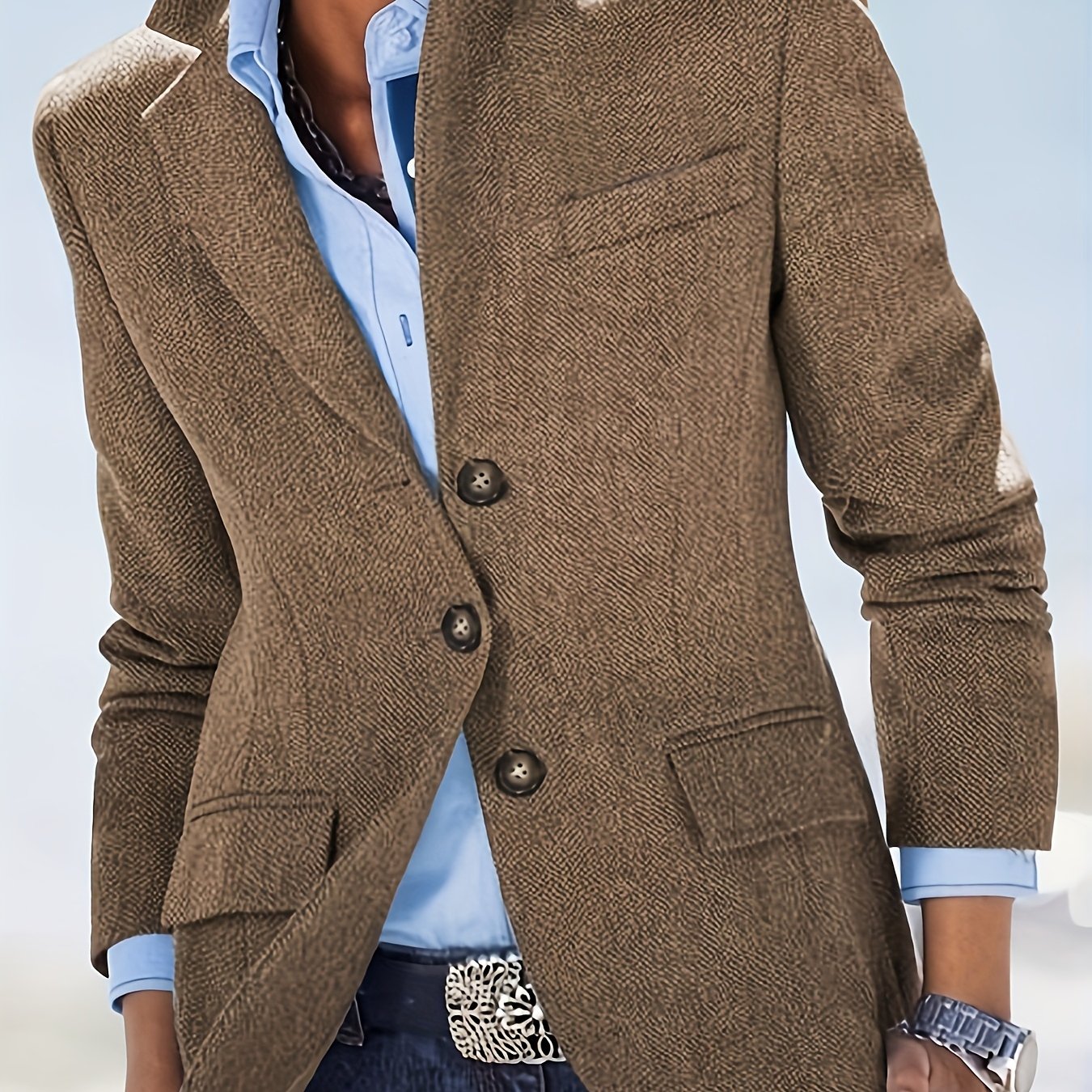 E-shop City Herbst Winter Mode Elegante Vintage Damen Single-Breasted Langarm Blazer Jacke mit