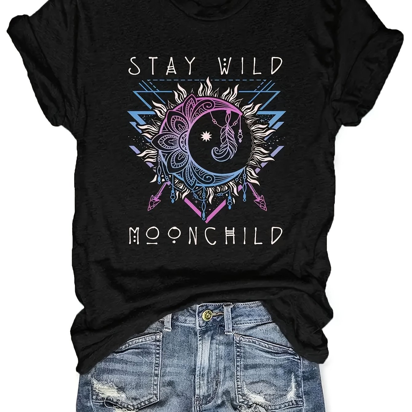 TEMU Printed Round Neck T-shirt Spring/summer Casual Short Sleeve Women's Top