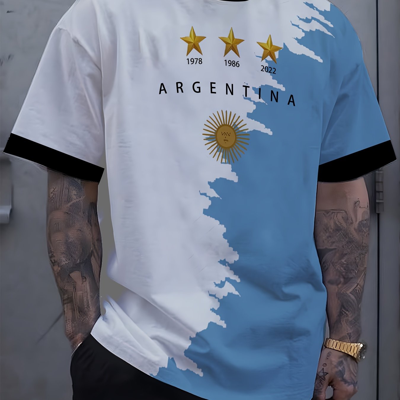 TEMU Men's Casual Short-sleeve T-shirt, Men's 3d T-shirt, Argentina Pattern Print, Men's Short-sleeve T-shirt, Casual Men's Crew Neck Short-sleeve