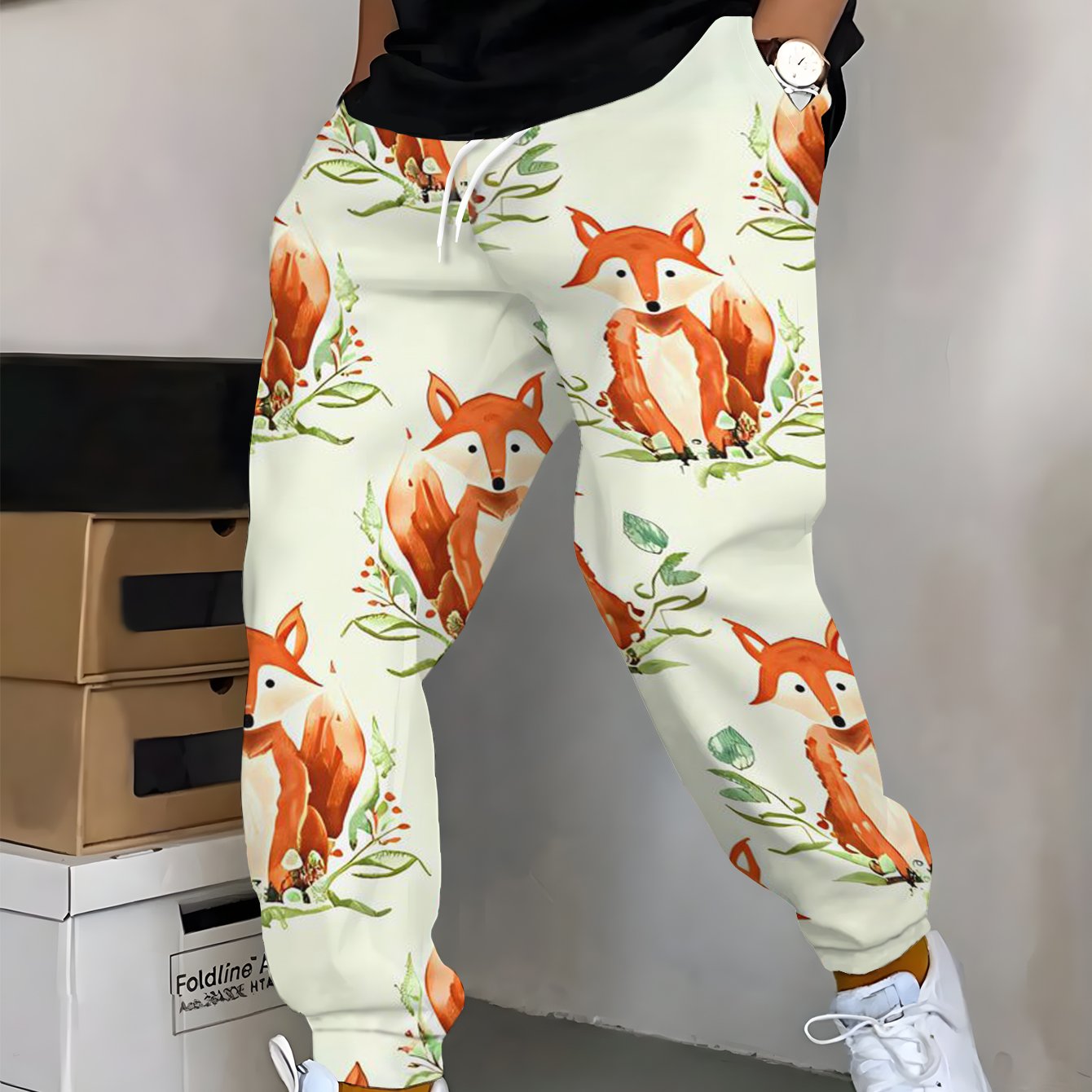 TEMU Men's Long Pants Sweatpants - Flat Pattern - No Texture - Cute Watercolor Design, Casual Athletic Trousers, Fashionable And Versatile, Perfect