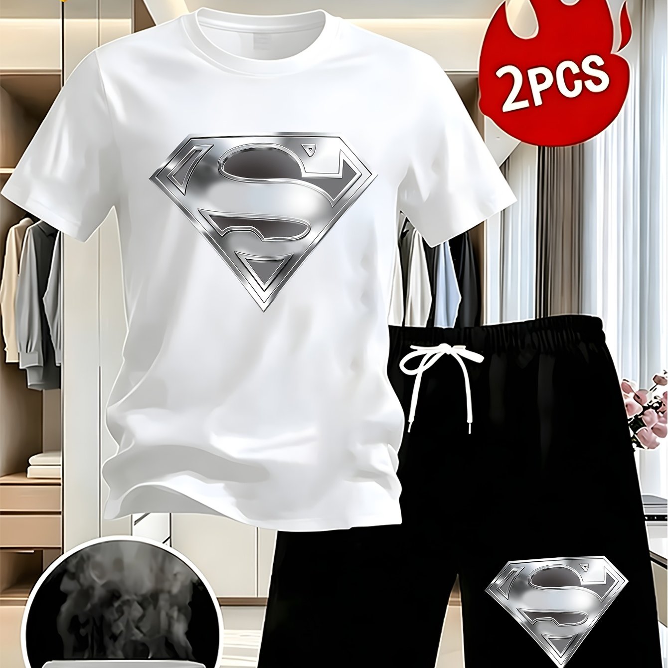 TEMU Officially Authorized, Classic Superman Shield Printing. Short-sleeved T-shirt And Shorts Set. Men's T-shirt Shorts Summer Outdoor Casual Suit