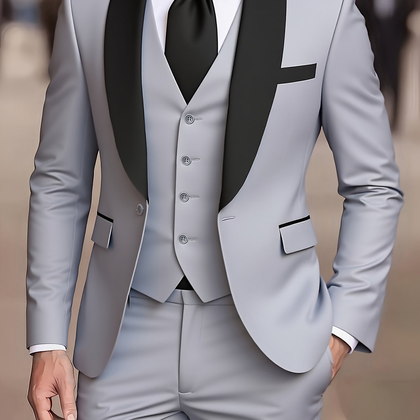 TEMU Men's 3pcs Suit, Blazer, Vest And Trousers, Fashionable And Premium, Suitable For Weddings, Parties Or Formal Events