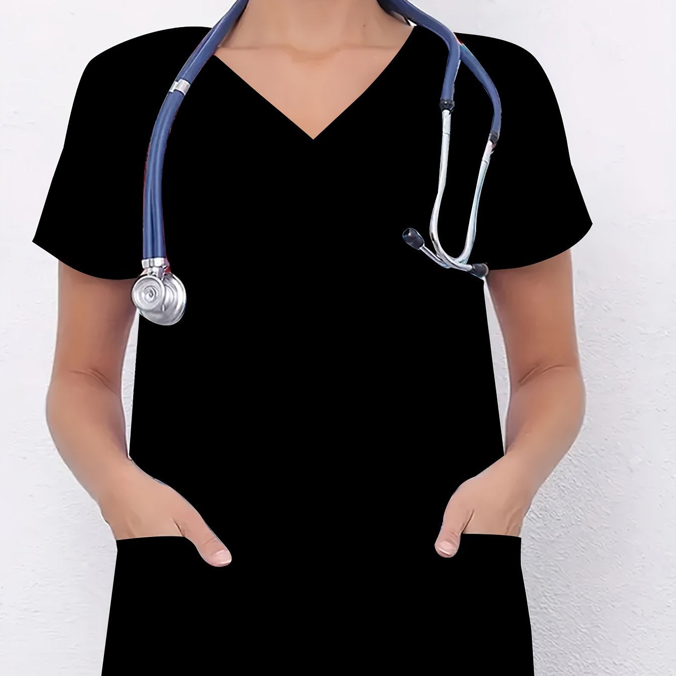 TEMU Plus-size Women's Workwear With Pockets On Lower Sides, Convenient For Storing Pens, Stethoscopes, Small Instruments, And Other Essentials.