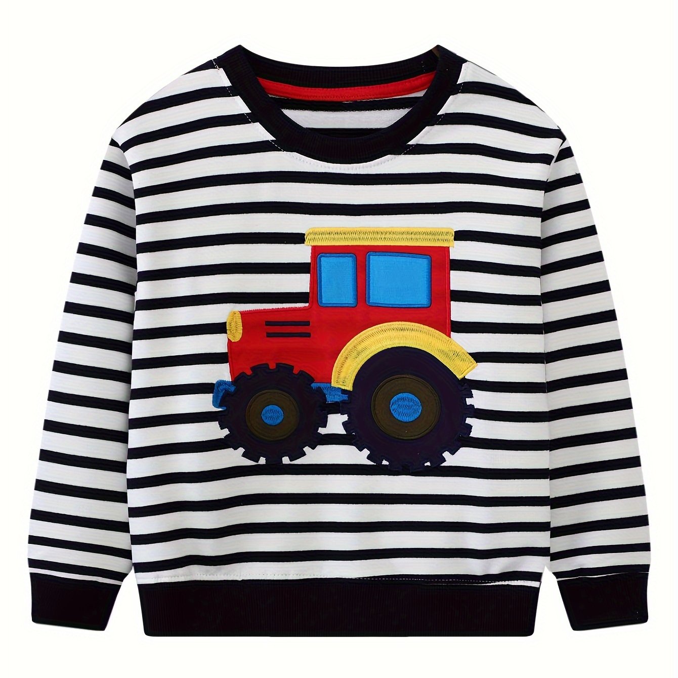Image of Spring And Autumn Long-sleeve Sweatshirt For Boys, Featuring Striped Cartoon Embroidery Of , Made From Soft For A Casual Knit Sports Top