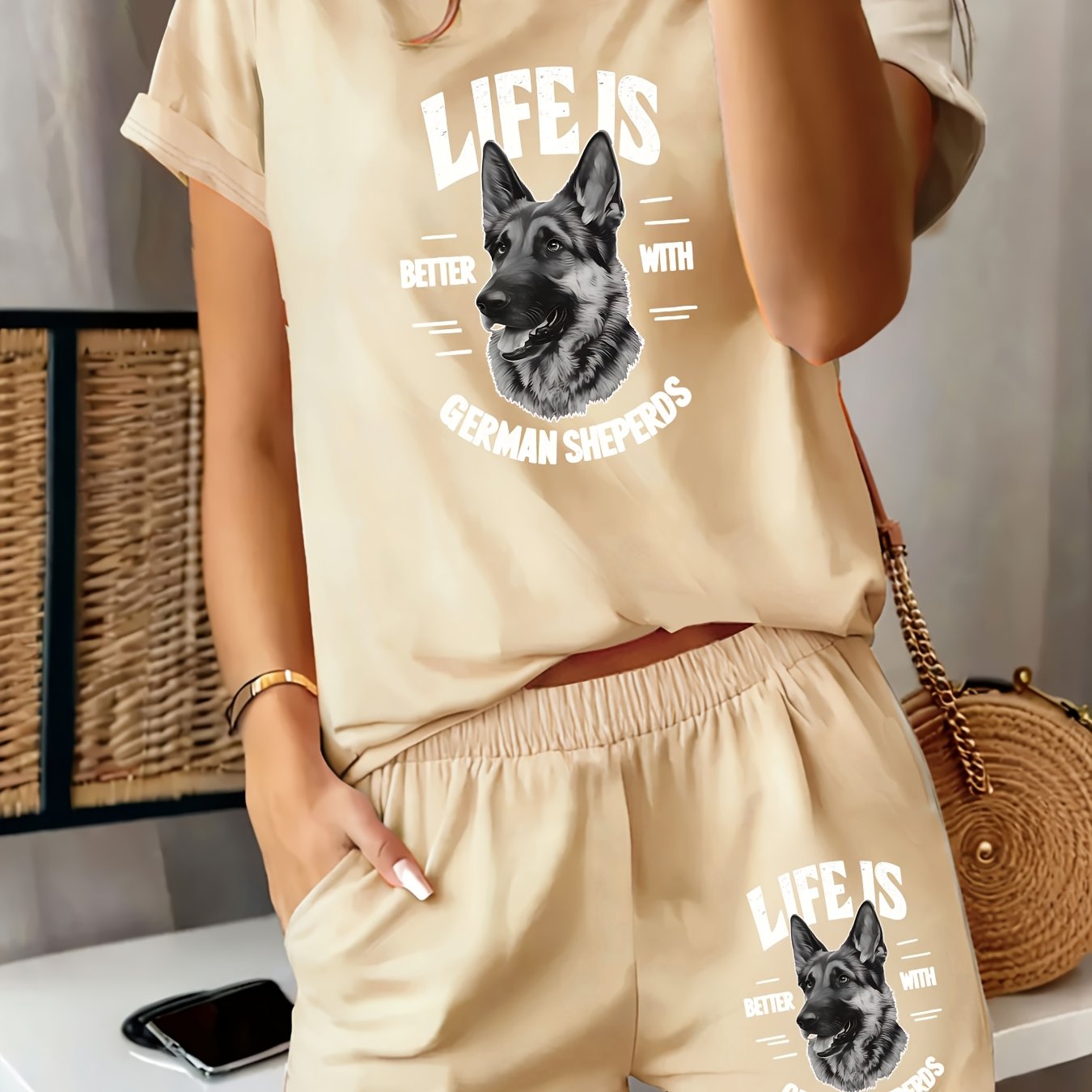 TEMU A Stylish And Comfortable Women'-piece Set Featuring A German Shepherd Design, With ' Better With German Shepherds' Surrounding The Graphic. It