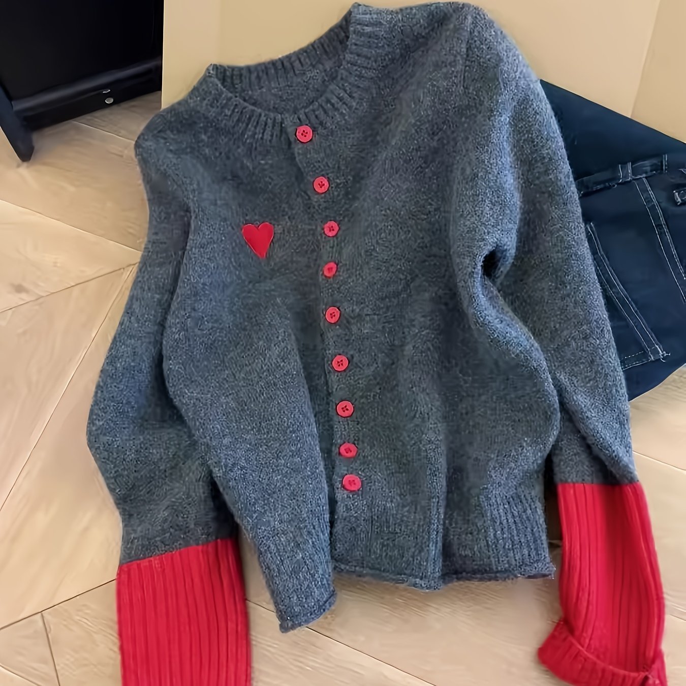 Color-block Cardigan Women's Soft Muted Sleeve Contrast Premium Sweater