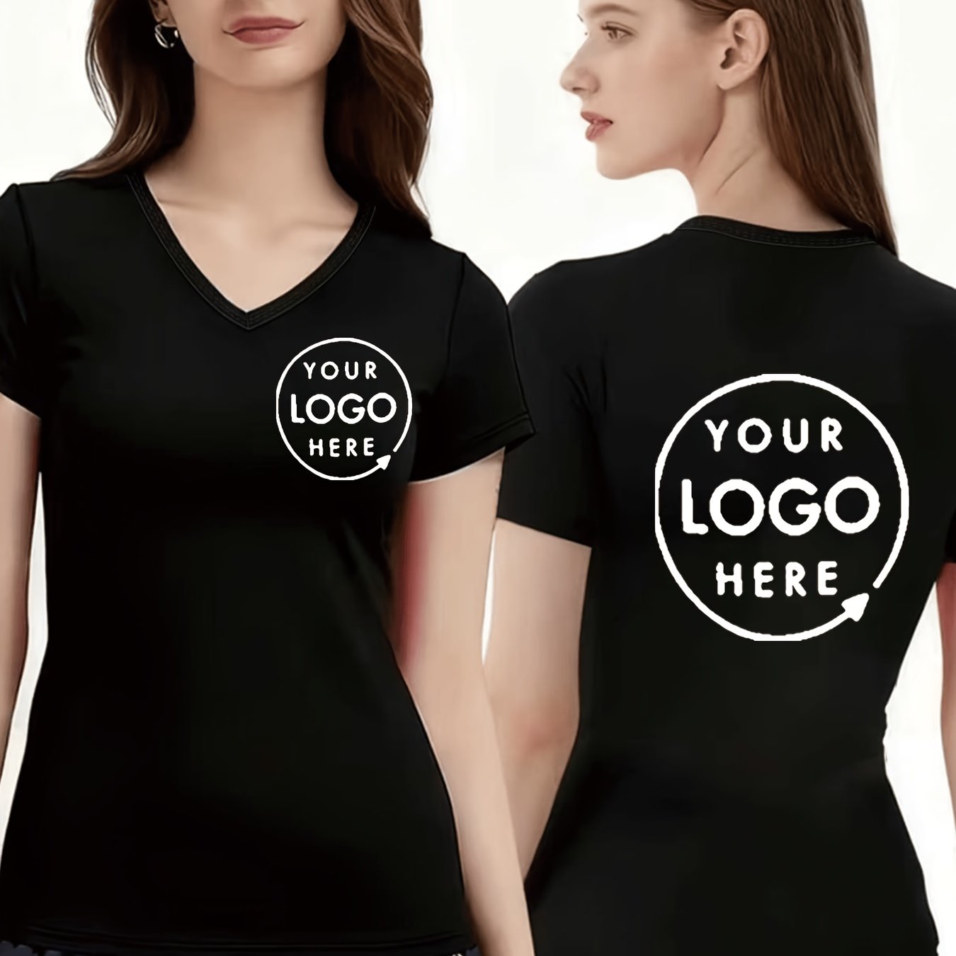 TEMU Custom V-neck Short-sleeve T-shirt For Women With Custom Print