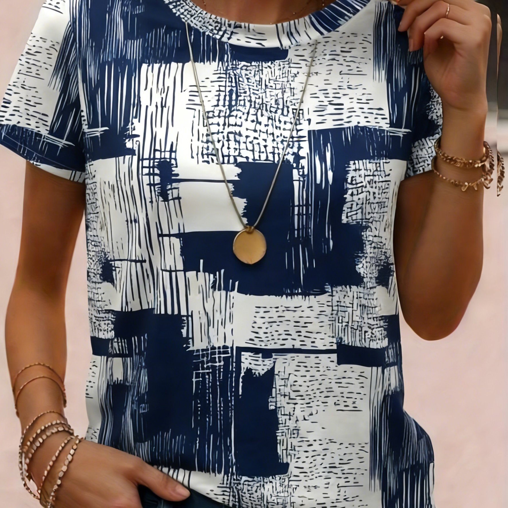 E-shop Frühjahr/Sommer Neuheit Cross-Border Vollbedrucktes Rundhals-Pullover Kurzarm Damen T-Shirt