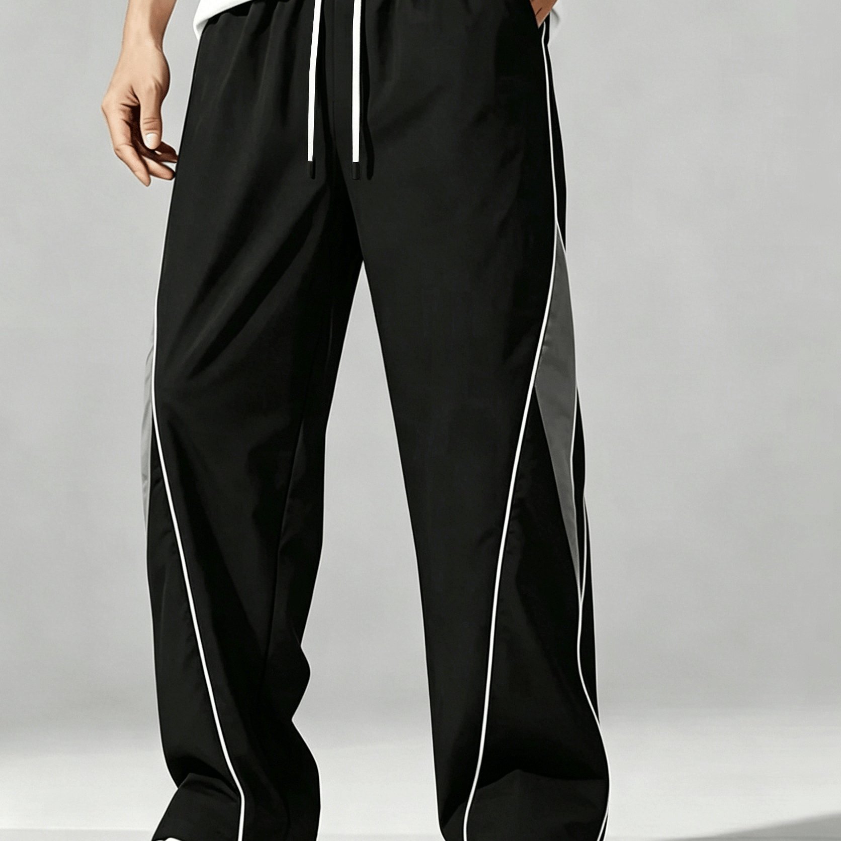 TEMU Trousers For Men High Quality | Men's Casual Athletic Long Pants, American Striped Loose High-street Parachute Trousers, Loose Athletic Long
