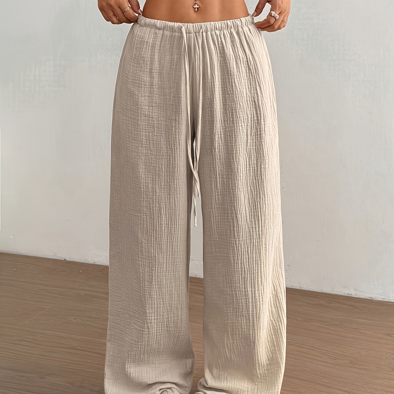Women'-low-rise Straight-leg Casual Pants - Machine-washable Medium-stretch Trousers With Solid For Everyday
