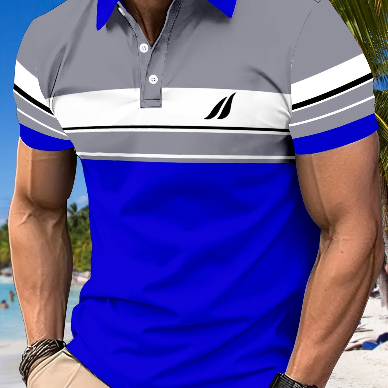 TEMU Men's Shirt, Fashionable, Comfortable, Durable, Breathable, Machine Washable. Stylish Golf Shirt With Smooth Lines And Print Design, Loose Fit