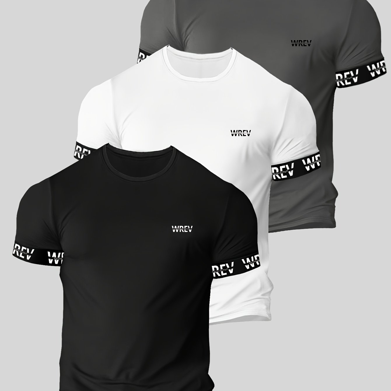 Image of Men's Sports Short-sleeve T-shirt, 3pcs Set, Fitness Top, Summer Thin Quick-dry Training And Fitness Clothing, Fashionable And , Cuff Design, Sports