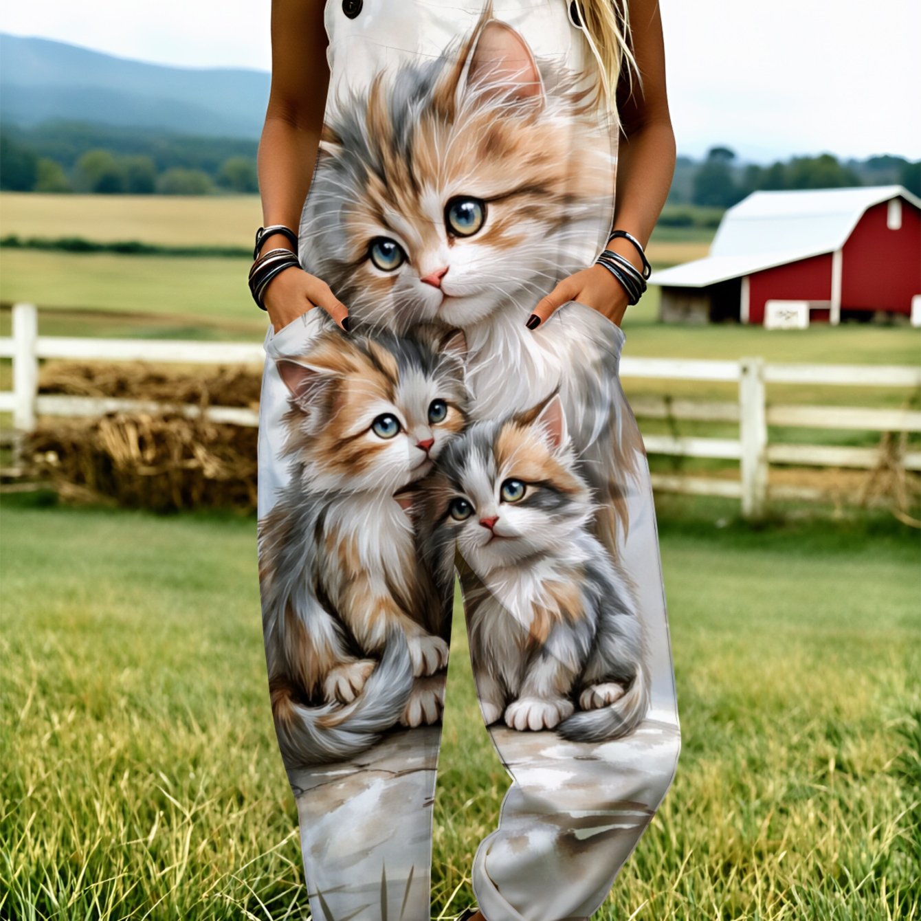 Plus Size, Plus Size Women's Overalls 0xl-5xl Cute Cat Comfortable And Breathable Clothing Loose-fitting Overalls Fashionable Clothing Print