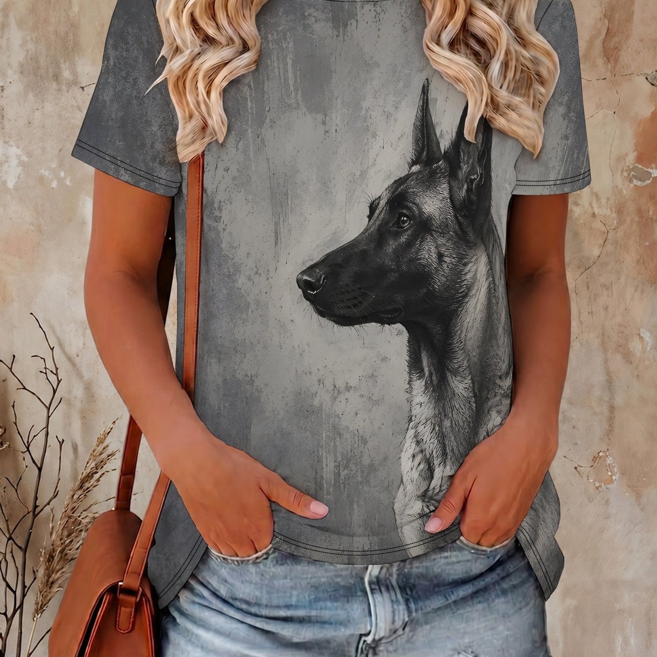 TEMU Belgian Malinois Working Sketch Women's Casual Short Sleeve T-shirt