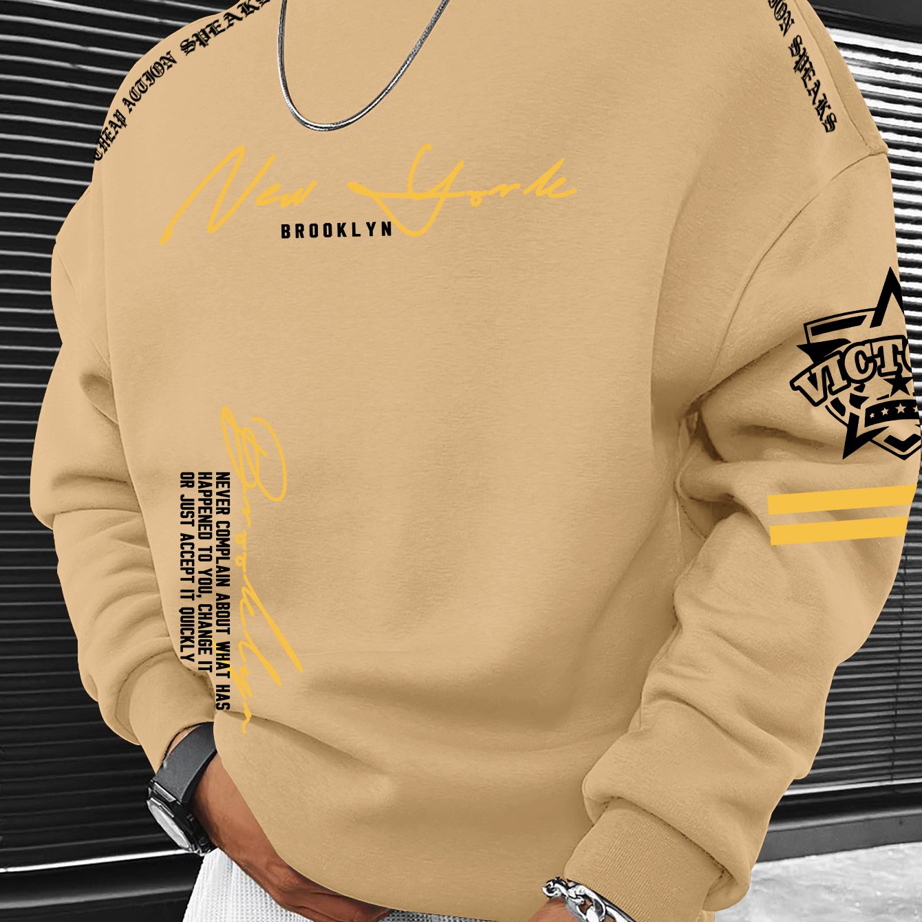 TEMU 's Minimalist Slogan Print Crewneck Sweatshirt In American Commuter Style