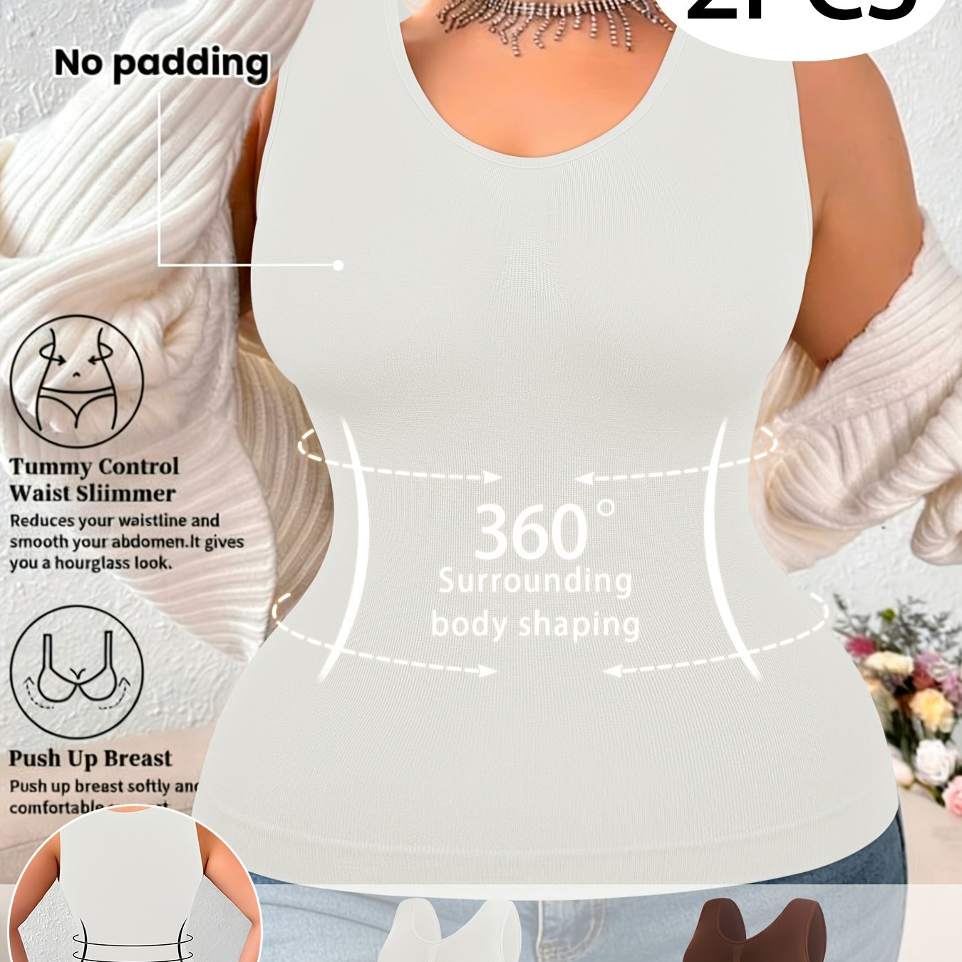 Image of Qcqbl 2pcs Plus Size Women's Body Shaping Waist Casual Attire Home Casual Vest, Worn Inside Or Outside