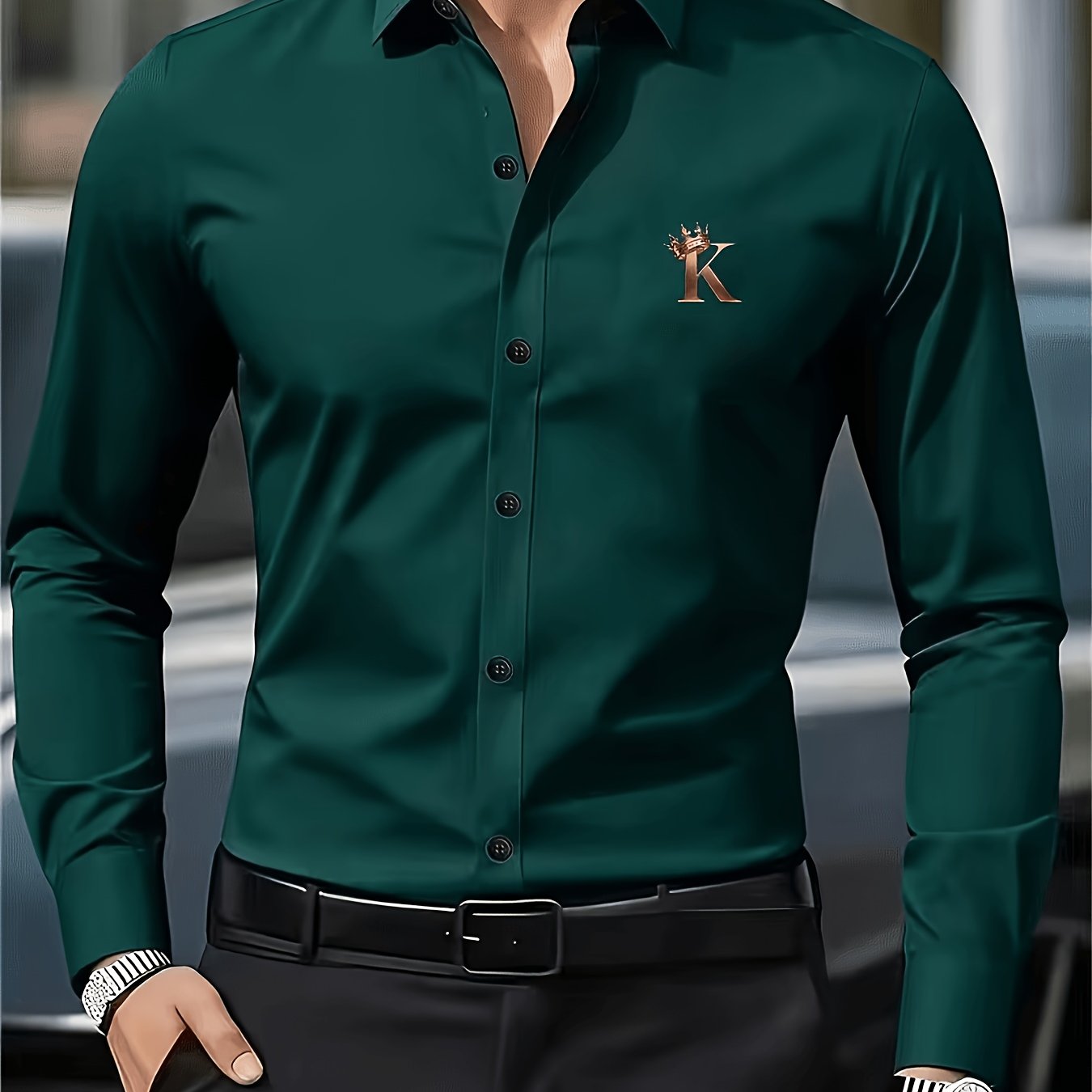 TEMU Men's Lapel Button- Long-sleeve Shirt With Print, Suitable For Business Commuting, Dating, And Daily Wear, Ideal For Multiple Workplace And