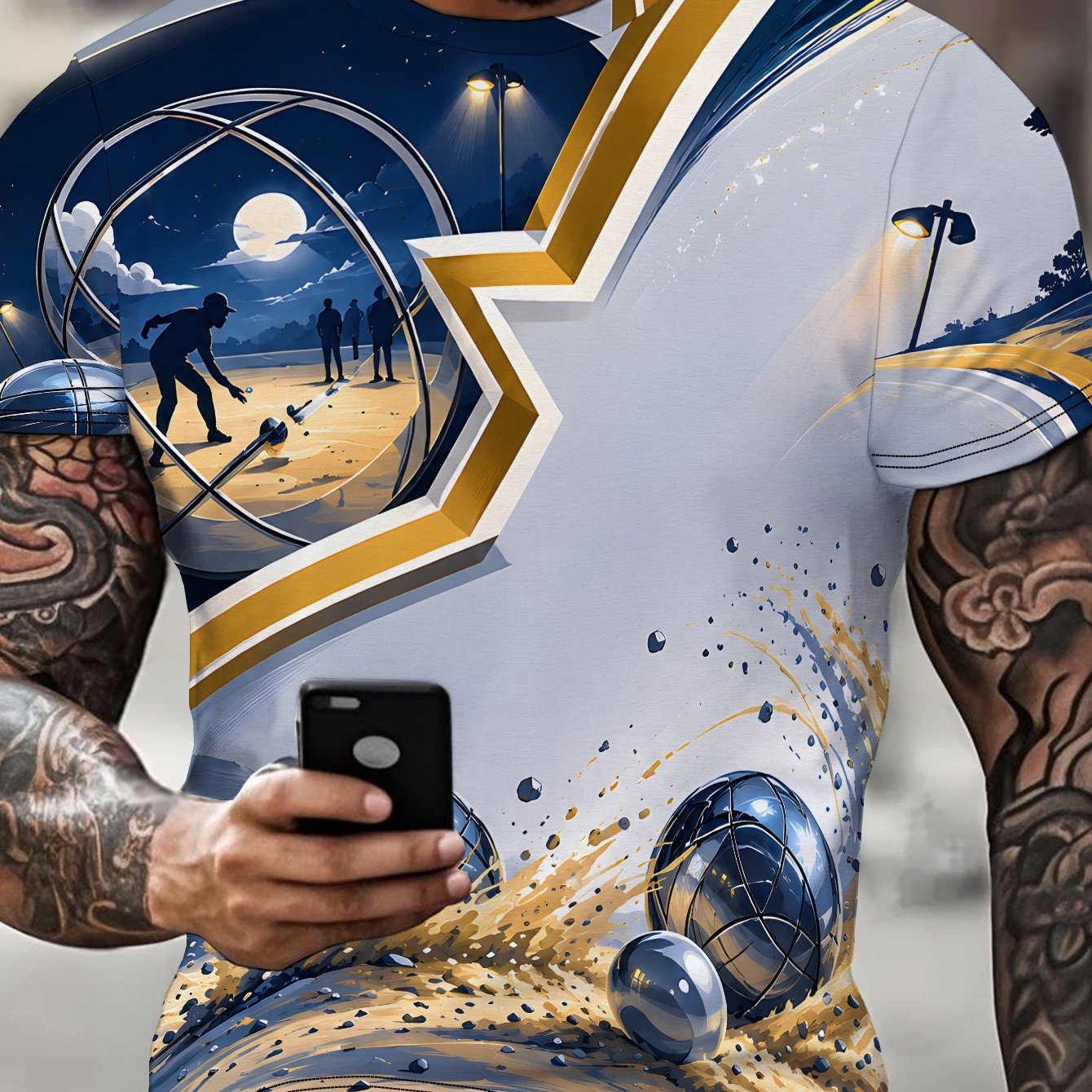TEMU T-shirt décontracté pour homme à manches courtes avec imprimé « Petanque Night », col rond, confortable et respirant, pour l'été, la plage, les