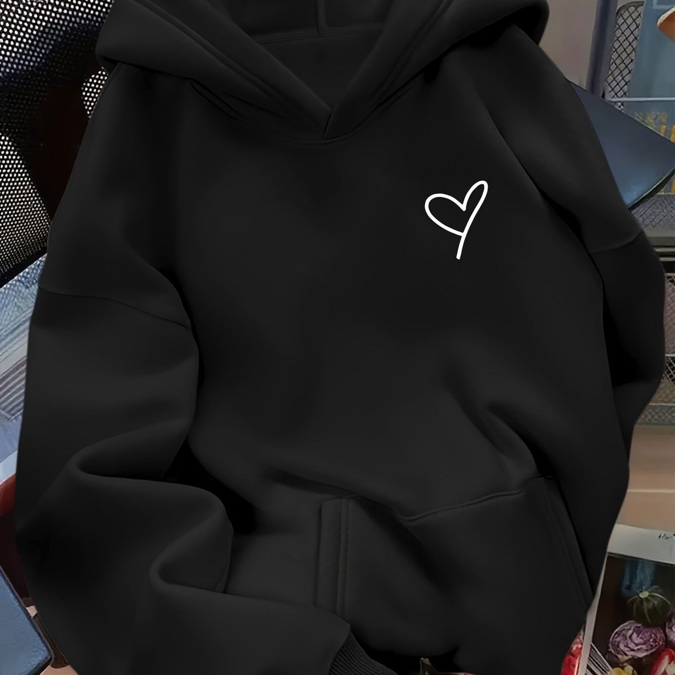 TEMU D92-loose Hooded Sweatshirt, Fashionable Versatile Heart Pattern Print Hoodie, Spring And Autumn, Women's L14495